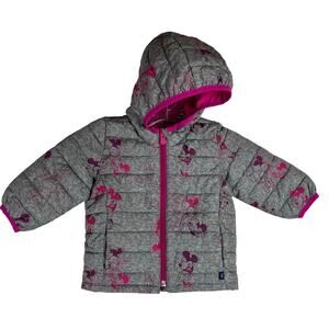 Gap X Disney Baby Puffer Winter Jacket Size 12-18 Months Gray Pink Mickey Mouse